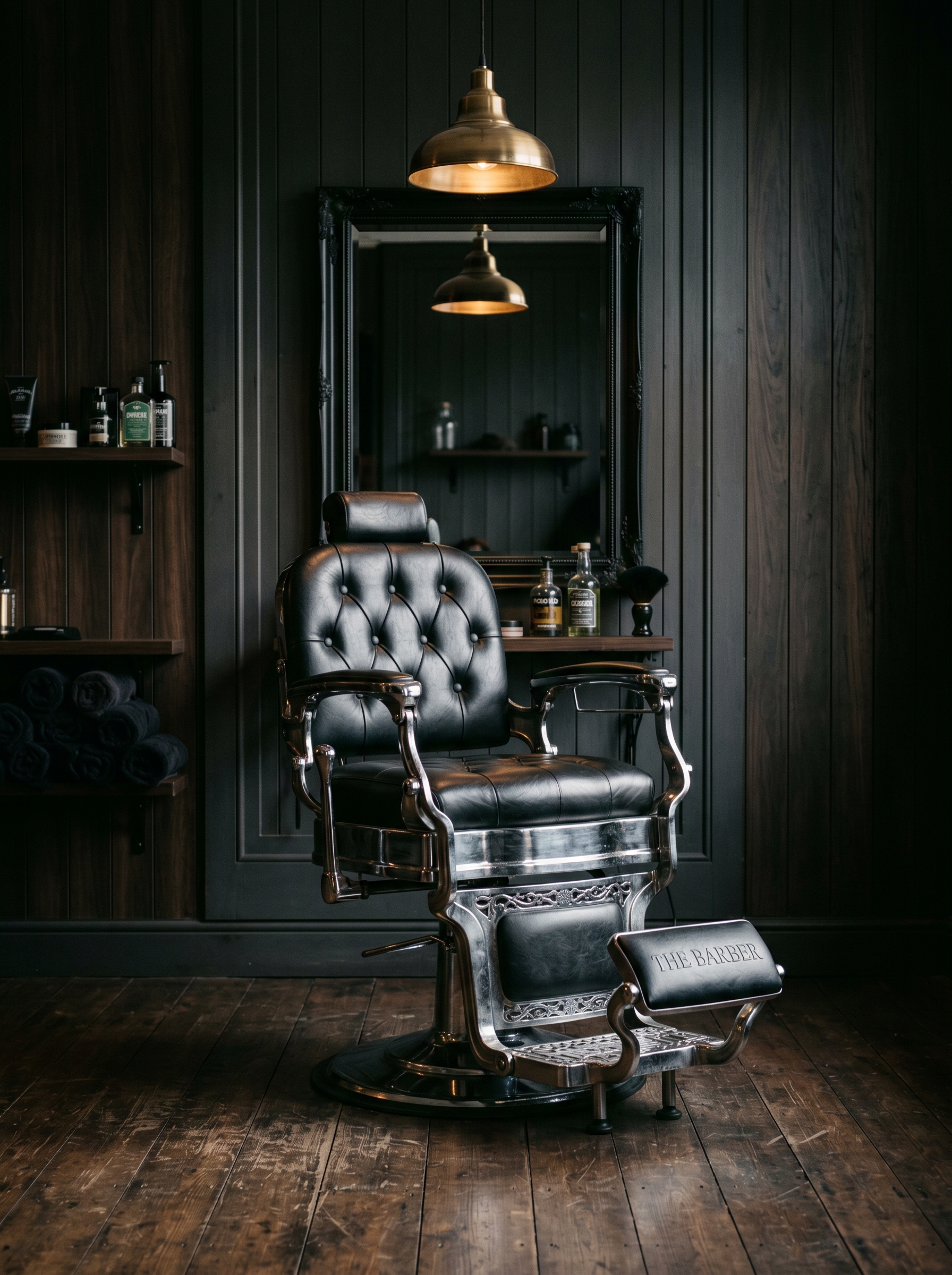 Empty barber chair at Origins